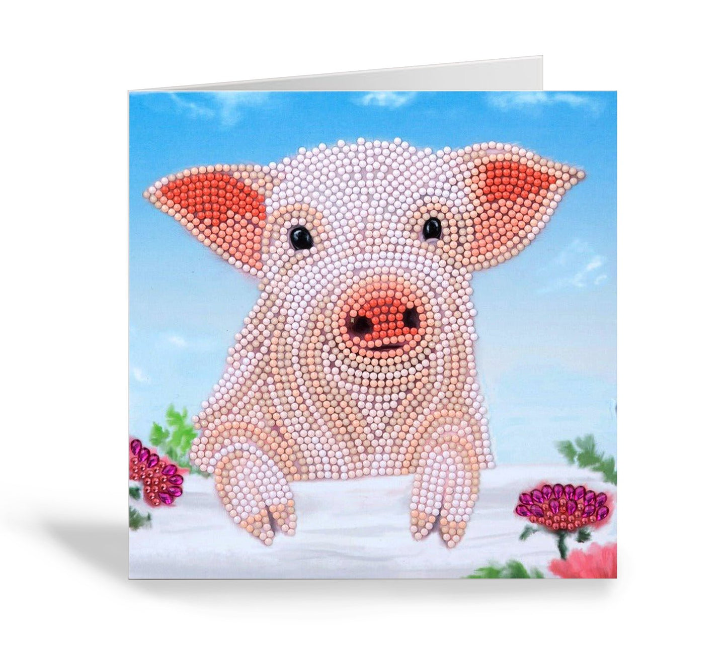 "Pig on the Fence" Crystal Art Card 18x18cm