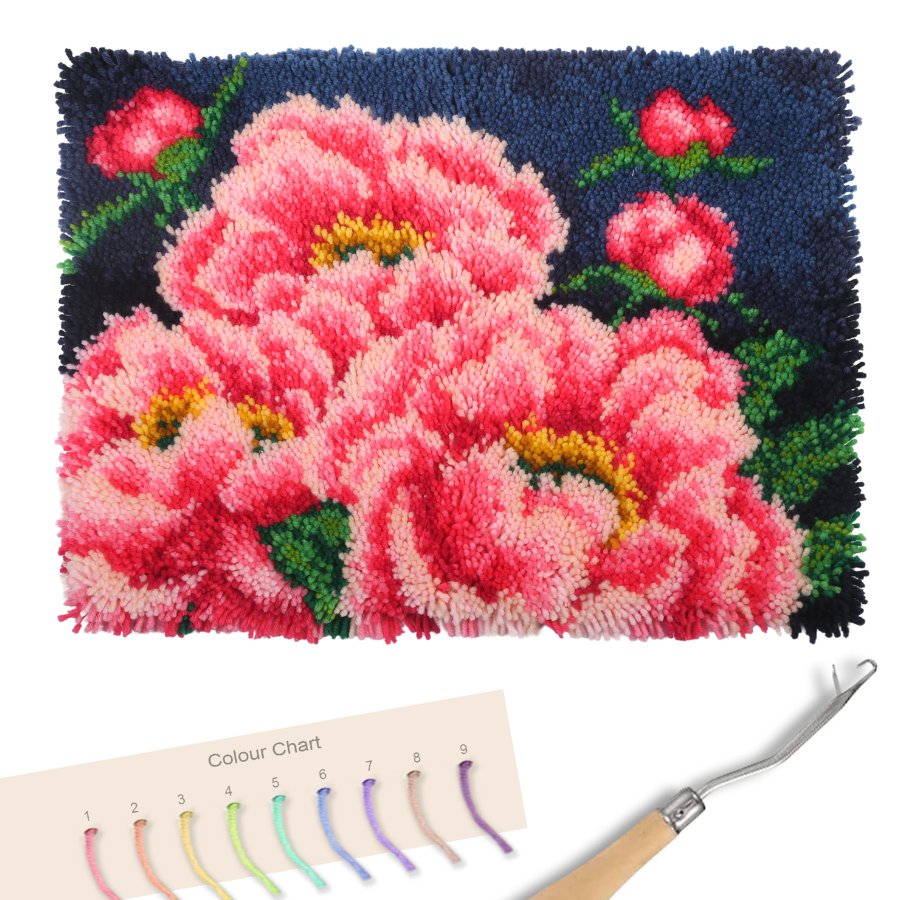 "Pink Peony" Latch Hook Rug Kit 48*64cm