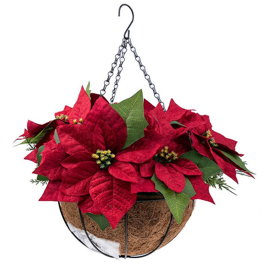 Poinsettia LED Forever Flowerz hanging basket side