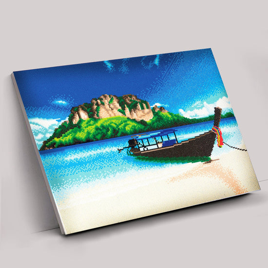 "Tropical Beach Boat" Framed Crystal Art Kit 40x50cm