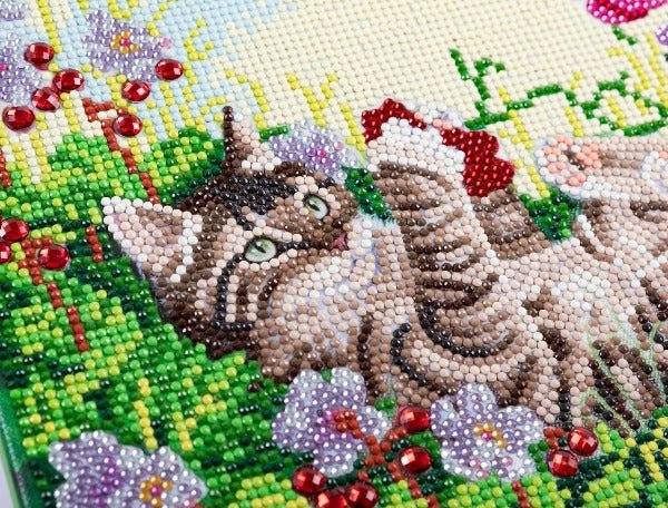 Playful cat crystal art kit close up