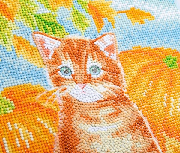 Autumn cat crystal art kit close up