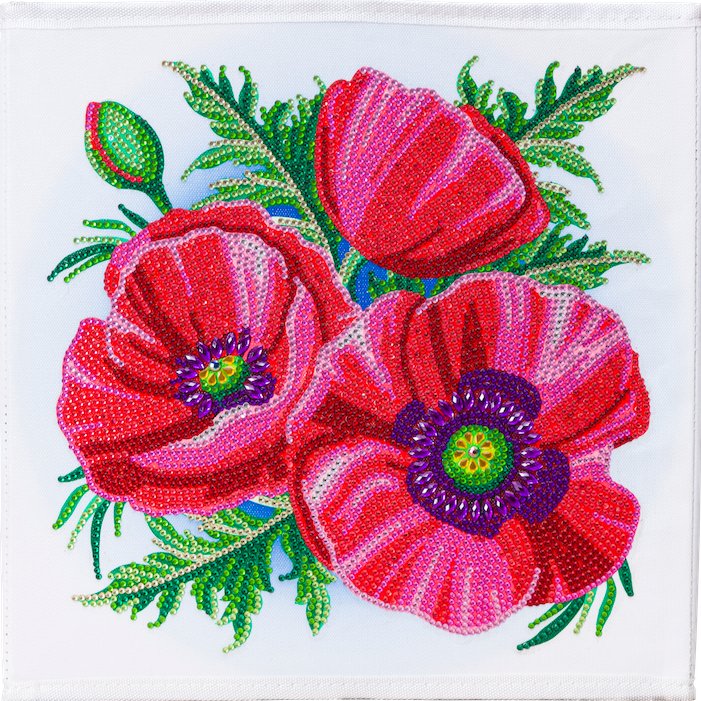 "Pretty Poppies" Crystal Art Folding Storage Box 30x30cm Front 