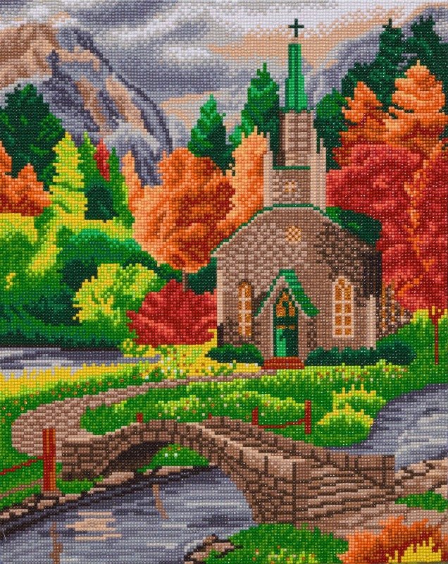 Church by the river crystal art canvas kit