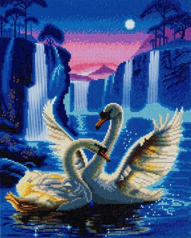 "Moonlight Swans" Framed LED Crystal Art Kit 40x50cm