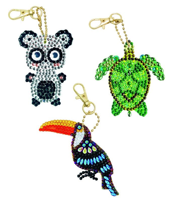 "Exotic Animals" Crystal Art Keyring Set x 3