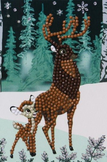 "Winter Bambi and Son" Crystal Art Card 10x15cm