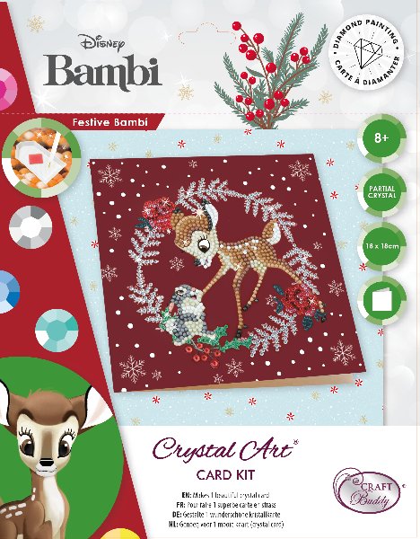 "Festive Bambi" Crystal Art Card 18x18cm