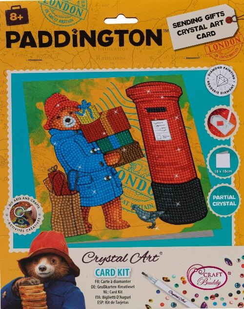 Paddington with Gifts 18x18cm Crystal Art Card