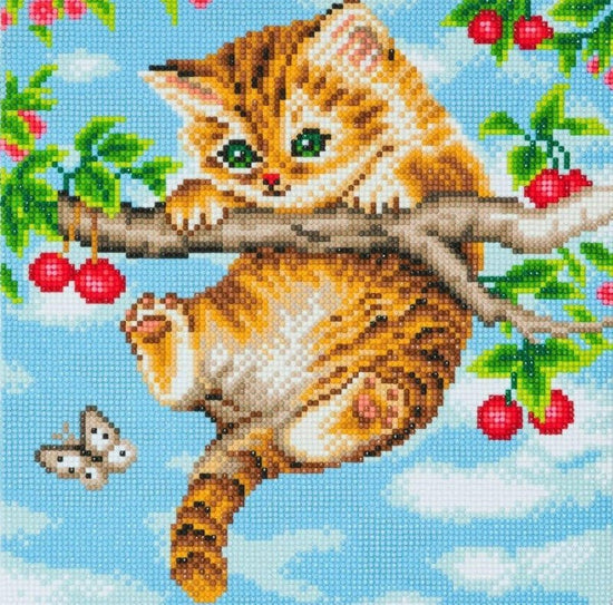 "Cherry Kitten" Crystal Art 30x30cm Front 