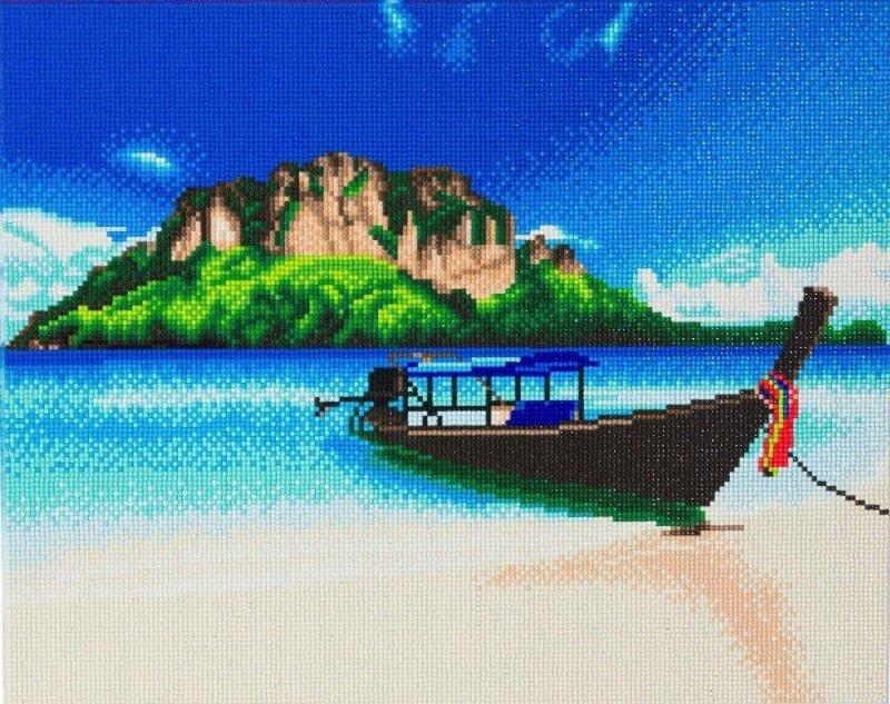 "Tropical Beach Boat" Framed Crystal Art Kit 40x50cm