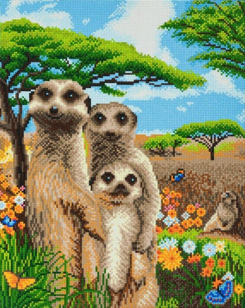 "Meerkat Family" Framed Crystal Art Kit 40x50cm