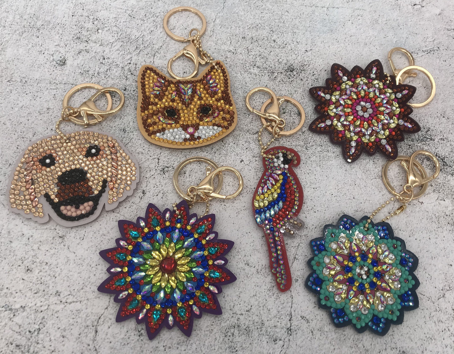 “Mandalas and Pets" Crystal Art Keyring and Keychains x6