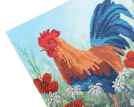 "Cockerel in the Field" Crystal Art Card 18x18cm