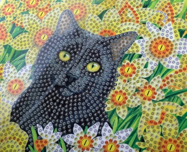 "Cat Amongst the Flowers" Crystal Art Card 18x18cm