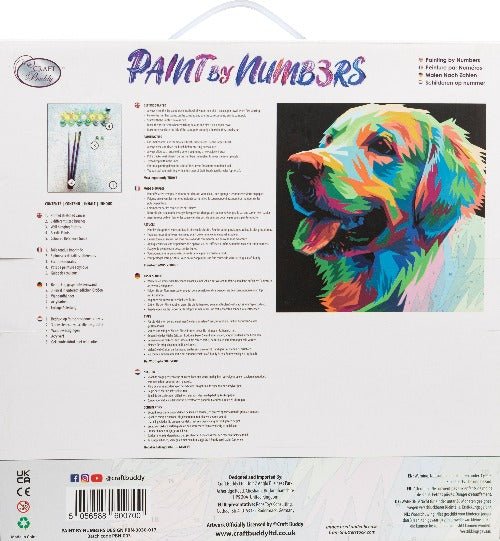 "Colourful Pup" 30x30cm Paint By Numb3rs Kit - Back Packaging
