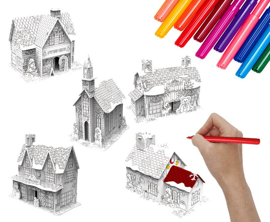 "Festive Village Kit" 3D Colour Me Puzzle Kit