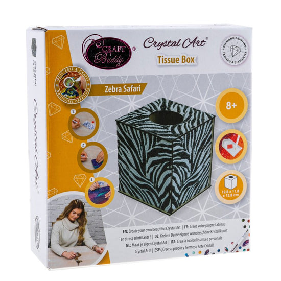 Zebra crystal art tissue box front packaging 