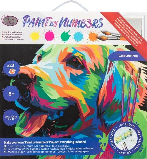 "Colourful Pup" 30x30cm Paint By Numb3rs Kit - Front packaging