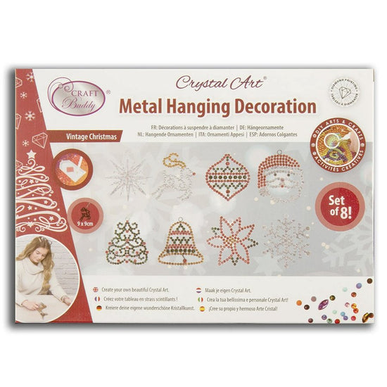 "Christmas" Crystal Art Hanging Metal Ornaments Kit x8