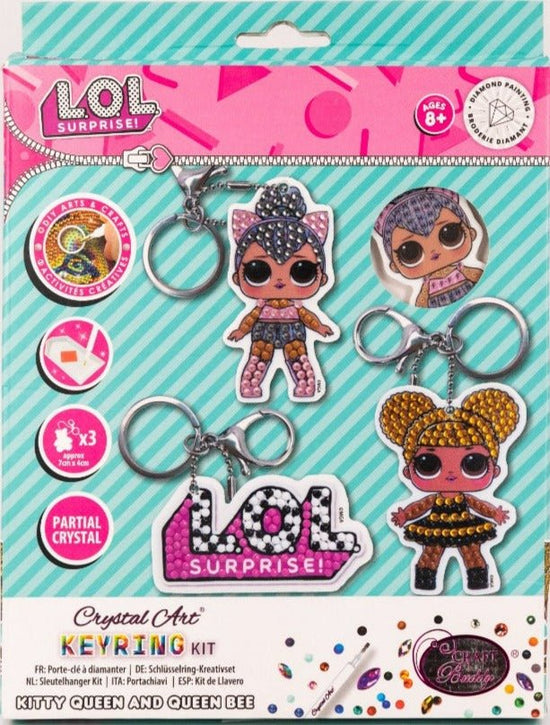 "Kitty Queen & Queen Bee" Crystal Art Keyring Set