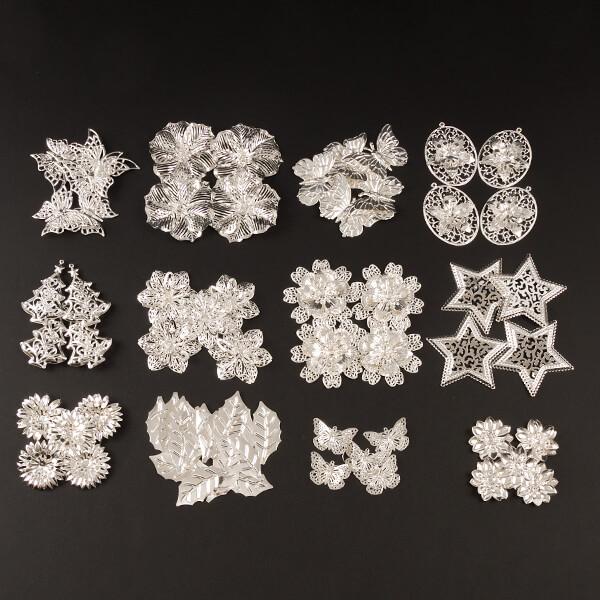 70 Piece 3D Metal Ornaments Kit - Antique Silver