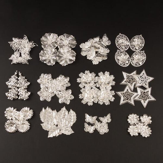 70 Piece 3D Metal Ornaments Kit - Antique Silver