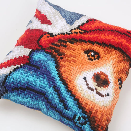 Paddington latch hook cushion 40x40cm close up