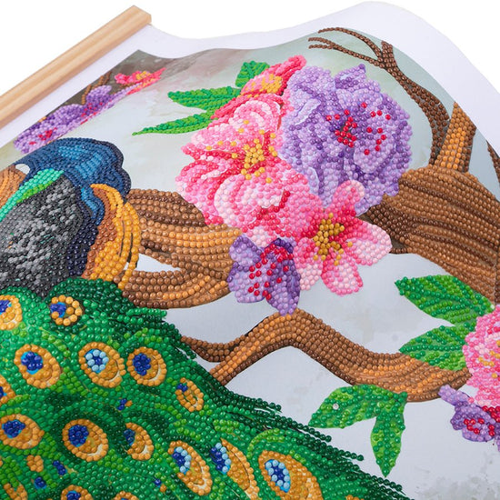 Peacock peony crystal art scroll kit 35x45cm close up