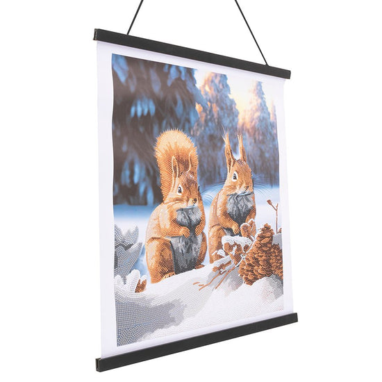 Snowy squirrels crystal art scroll kit side